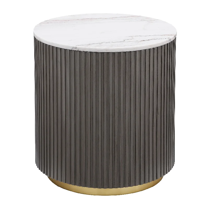 Jason - Round Marble Top Side End Table - White And Charcoal