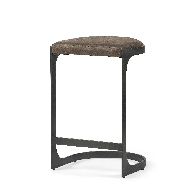 Leather And Iron Backless Counter Height Bar Chair - Brown