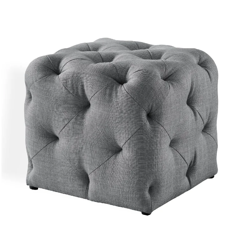 Linen Cube Ottoman - Light Gray