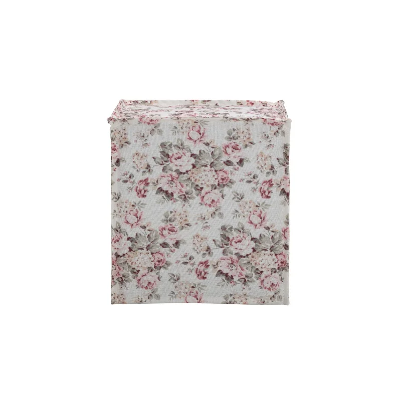 Linen Floral Ottoman - Ivory