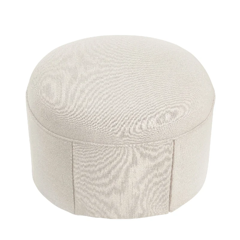 Linen Oval Ottoman - Beige