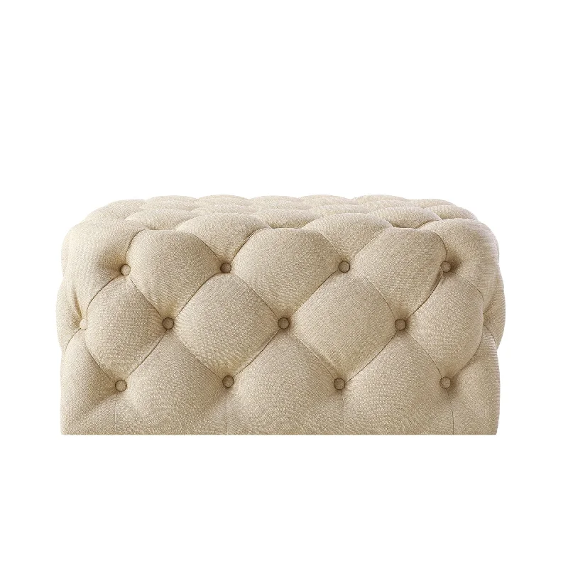 Linen Rolling Tufted Cocktail Ottoman - Beige