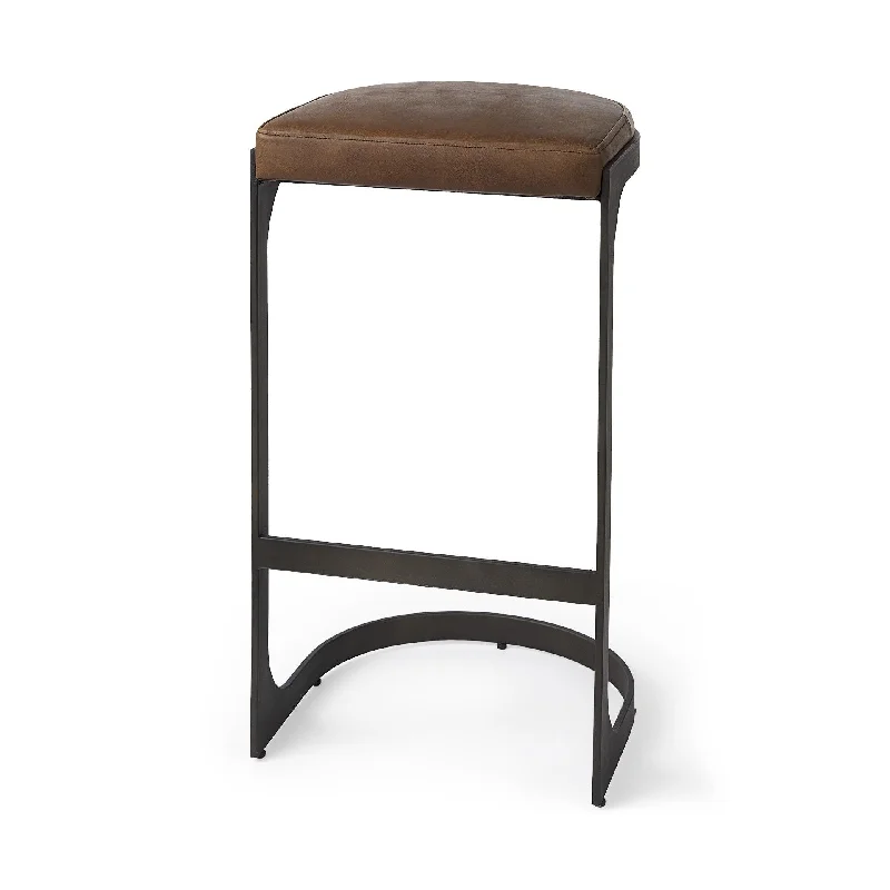 Medium Iron Backless Bar Chair - Brown