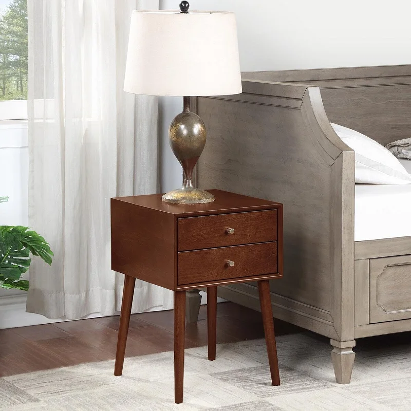 Mid-Century Modern Nightstand with 2-Drawers, Side End Table with Storage