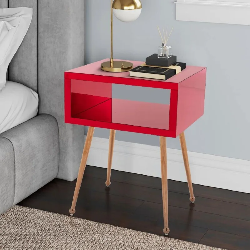 MIRROR END TABLE MIRROR NIGHTSTAND END&SIDE TABLE(Wire Red)