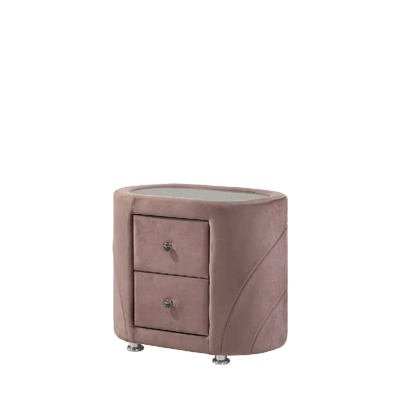 Nightstand, Side End Table, Pink Velvet