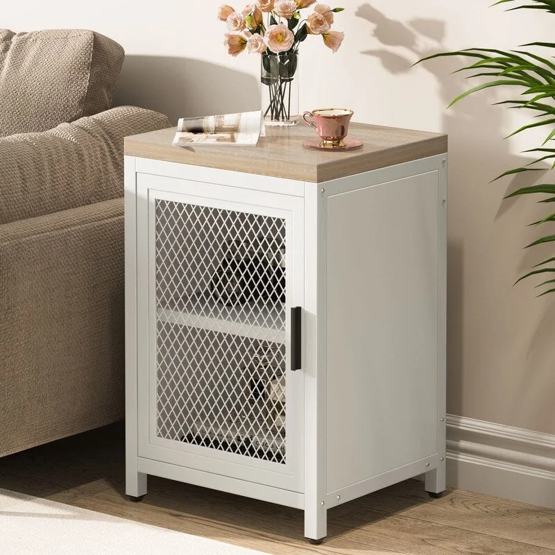 Nightstand,White Nightstand with 2 Storage Shelves Modern End Table with Door