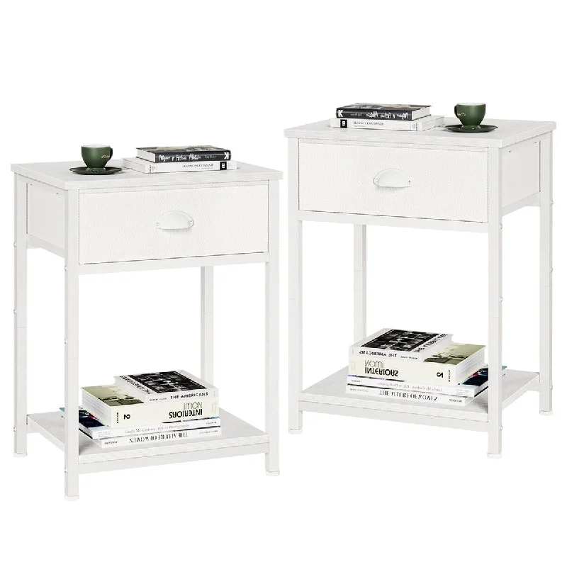 Nightstands Set of 2, End Table with Fabric Drawer, Small Side Table for Small Spaces, 2 Tiers Storage Shelves End Table