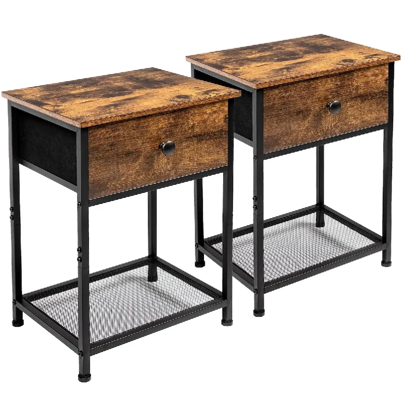 Nightstands Set of 2, Small End Tables Living Room with Drawer, Industrial Slim Side Tables with Storage Shelf