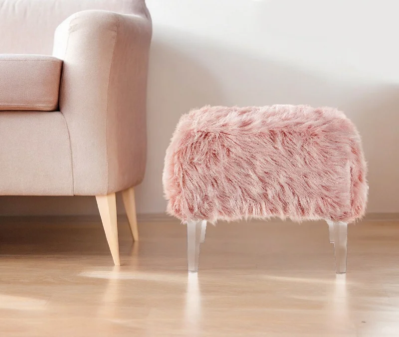 Ottoman Faux Fur - Rose / Clear