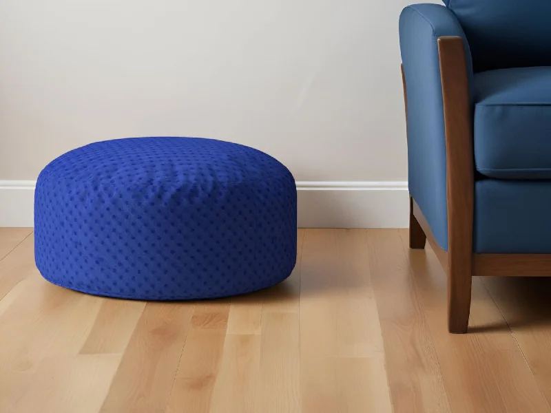 Polyester Round Pouf Ottoman - Blue