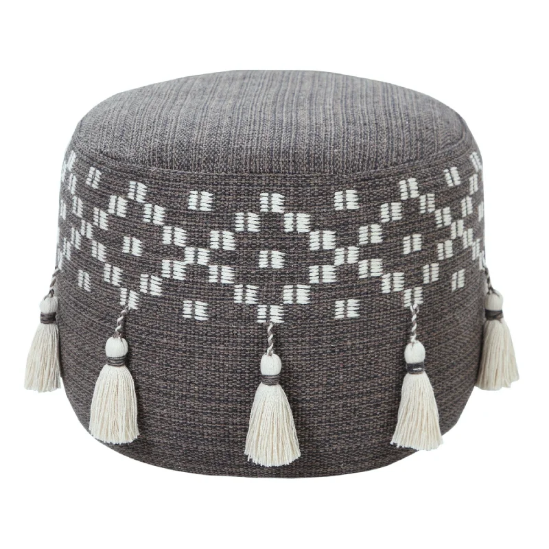 Round Cotton Ottoman - Gray