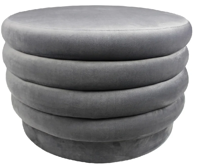 Round Velvet Tufted Cocktail Ottoman - Gray