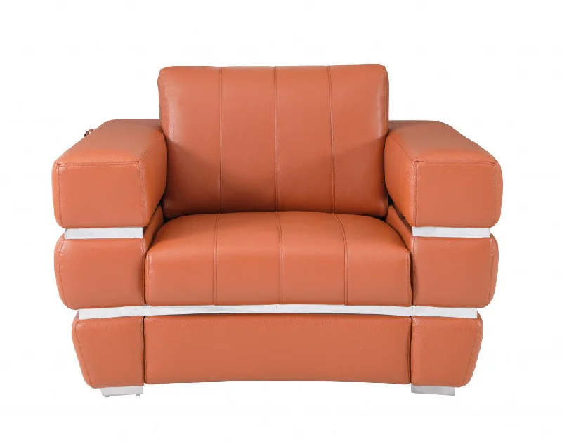 Stripe Top Grade Italian Leather Chair - Terra Cotta