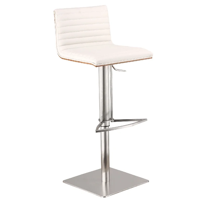 Swivel Low Back Adjustable Height Bar Chair - White / Silver