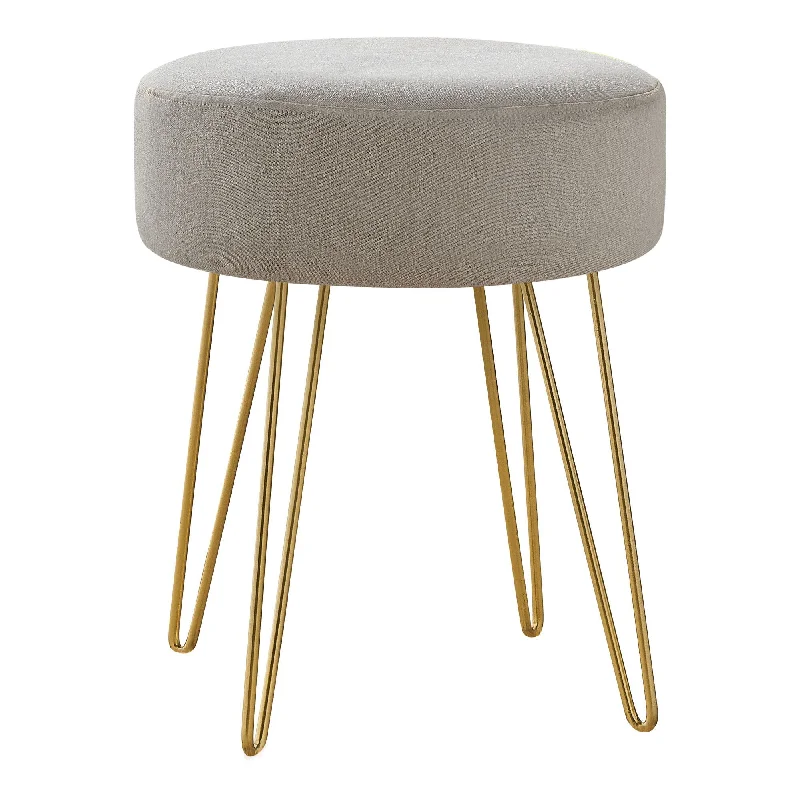 Velvet Round Ottoman - Beige / Gold