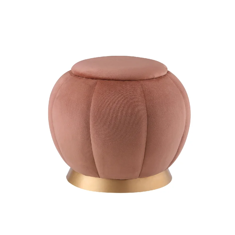 Velvet Round Ottoman - Gold / Blush