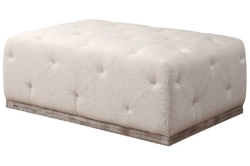 Velvet Tufted Cocktail Ottoman - Ivory / Brown