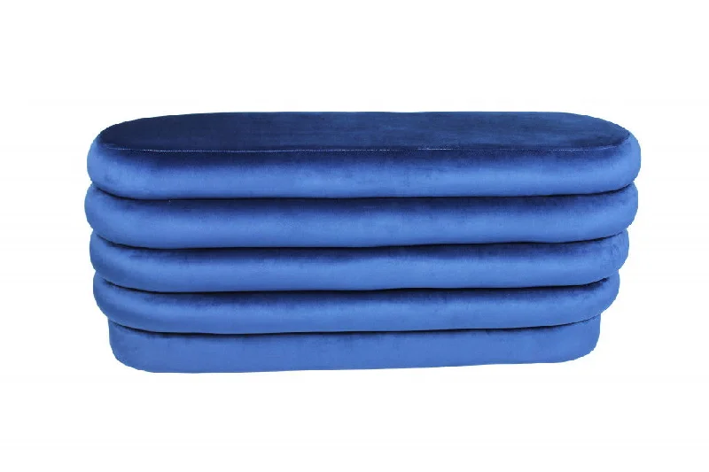 Velvet Tufted Oval Ottoman - Blue