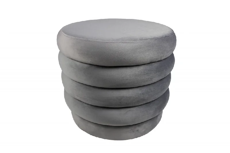 Velvet Tufted Round Cocktail Ottoman - Gray