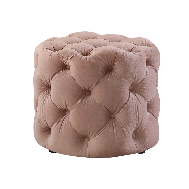 Velvet Tufted Round Ottoman - Blush