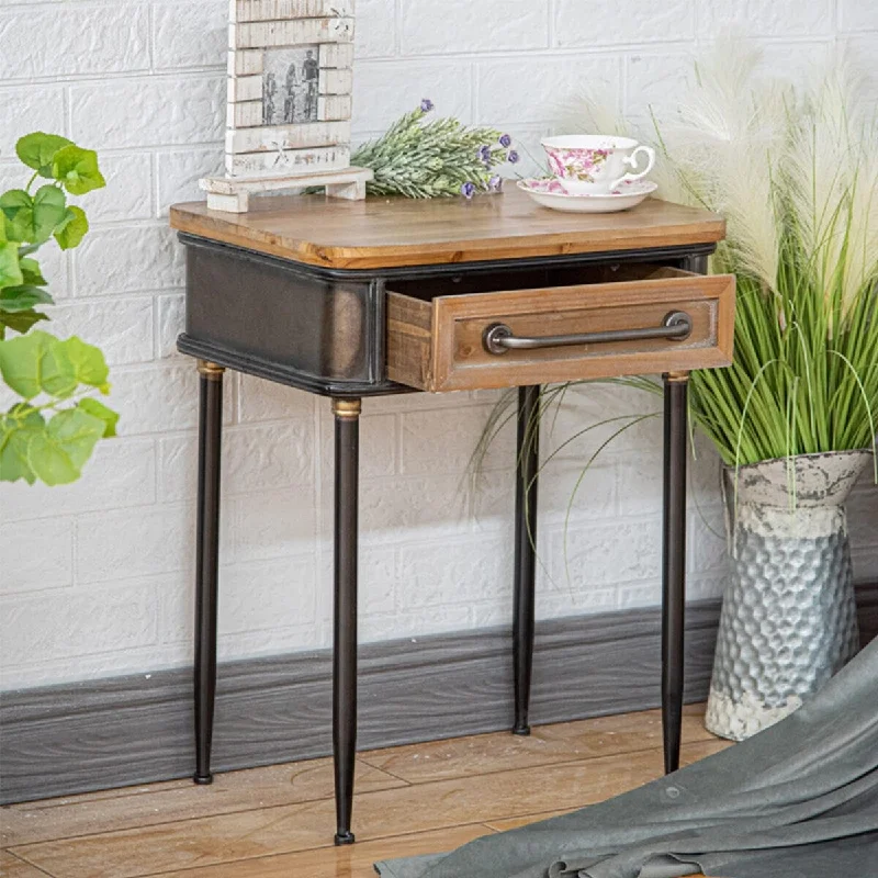 Wood Nightstand, 20" W x 15.7" D x 25.6" H Industrial End Table Solid Wood Side Table with One Storage Drawers